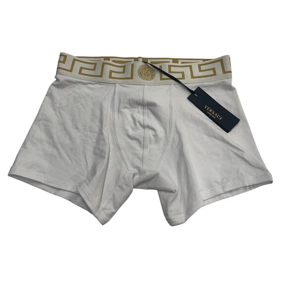 M2-23 VERSACE Men's Greca Boxer Briefs Cotton Stretch White Size 3/28-30/S - Picture 2 of 11